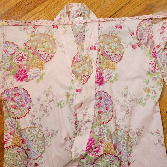 Sakurai Shoji Floral Pink Kimono Robe One Size With Belt 100% Cotton - Picture 12 of 16